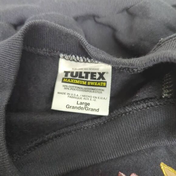 Vintage 90s Tultex Maximum Sweats Black Floral Fall Leaves Crewneck Sweater L - Picture 5 of 6
